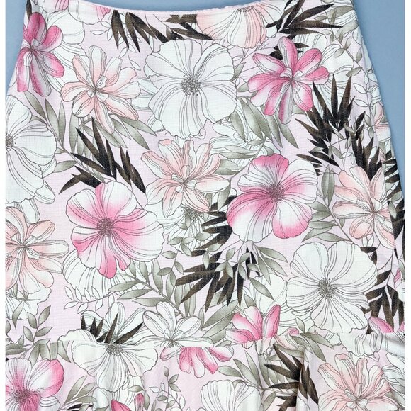 Y2K Ruffled Skirt | Vintage Pink Beige Tropical Floral Short Ruffled Skirt - Picture 4 of 8